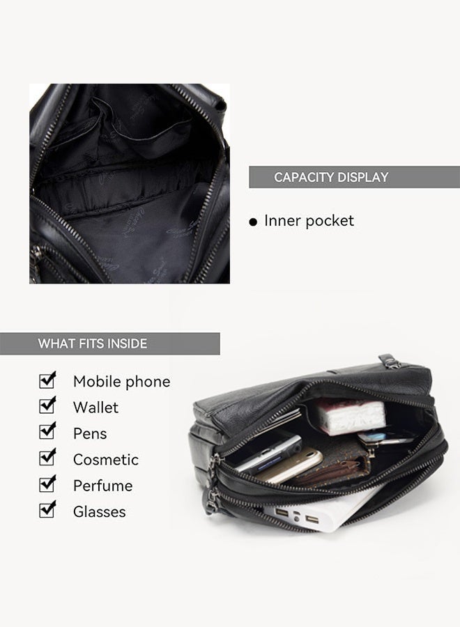 SHABILI Gents Genuine Leather Tote Bags Wallet Coin Purse Clutch Handbag, Men Multi-Pocket Organizer Wristlet Notebook Bag for Office Travel College Daily Casual Party Use, Secure Zipper Slots Student (Black) - Image 3