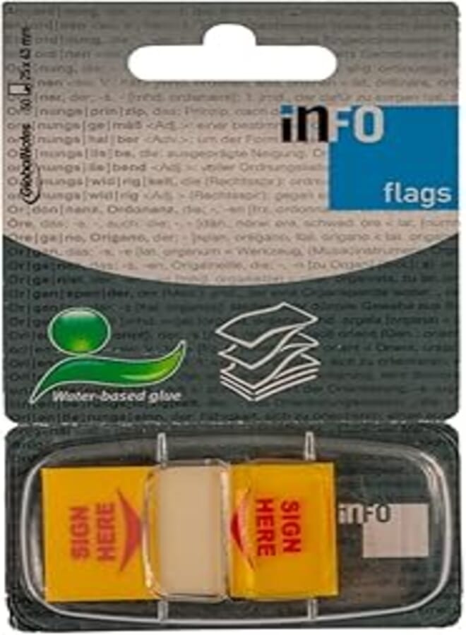 Info sticky flags dispenser "sign here" 7729-11, 25x43 mm, 50 sheets