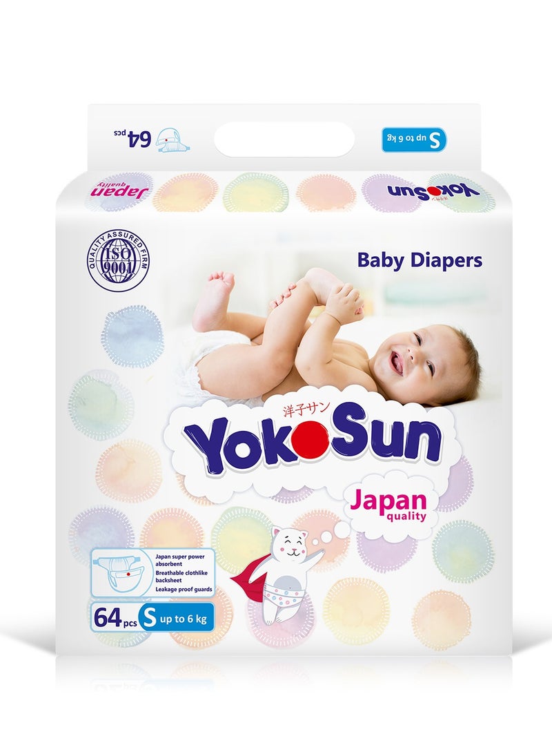 YokoSun YokoSun Baby Diapers, Size 2 / S (up to 6 kg), 64 pcs – Ultra-Soft, Hypoallergenic Nappies, Japanese Technology for Baby Skin Care, Leakproof with 12-Hour Dryness Protection  - Image 1