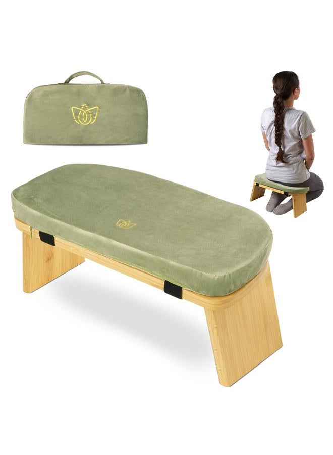 Florensi Meditation Bench (18"x7"x6"), Bamboo, Foldable & Ergonomic Meditation Stool, Sturdy Prayer Bench, Comfortable for Kneeling or Sitting, Perfect for Deeper & Longer Meditation - Image 1