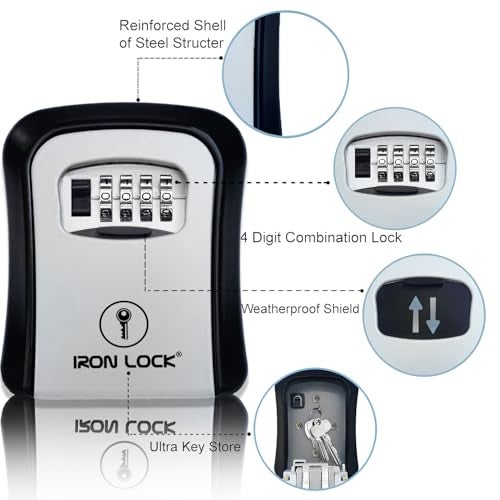 Iron Lock® Key Lock Box Wall Mount for Keys 4 Digit Combination with Resettable Code with A B Switch Indoor Outdoor Waterproof House Key lockbox for Spare House Keys 5 Capacity (Medium, Grey) - Image 5