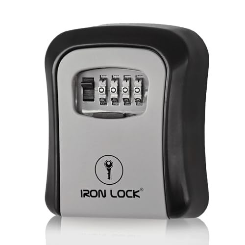 Iron Lock® Key Lock Box Wall Mount for Keys 4 Digit Combination with Resettable Code with A B Switch Indoor Outdoor Waterproof House Key lockbox for Spare House Keys 5 Capacity (Medium, Grey) - Image 1