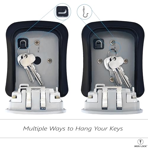Iron Lock® Key Lock Box Wall Mount for Keys 4 Digit Combination with Resettable Code with A B Switch Indoor Outdoor Waterproof House Key lockbox for Spare House Keys 5 Capacity (Medium, Grey) - Image 3