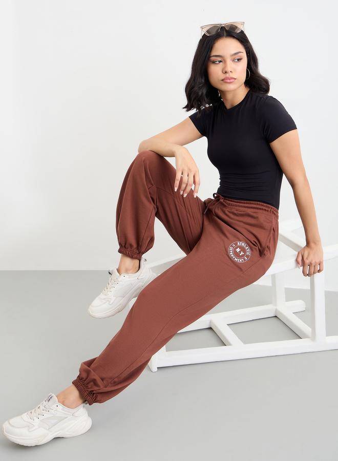 Styli Brown Tapered Joggers with Graphic Print - Image 5