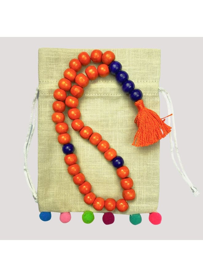 Misbaha Wooden Lacquered Tasbeeh, 33 Prayer Beads, Beautiful Colours, Great as a Gift, Comes in Jute Pouch (Orange)  - Image 2