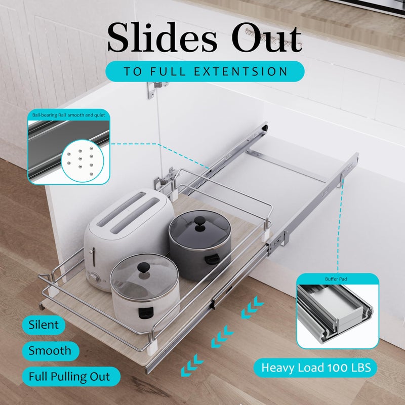 STORKING Pull Out Cabinet Organizer 15" W X 22" D, Slide Out Drawers For Kitchen Organizers and Storage, Pull Out Drawers For Cabinets Capacity Heavy Duty Caddy, Cabinet Shelves Wood Chrome, Pantry Storage - Image 3