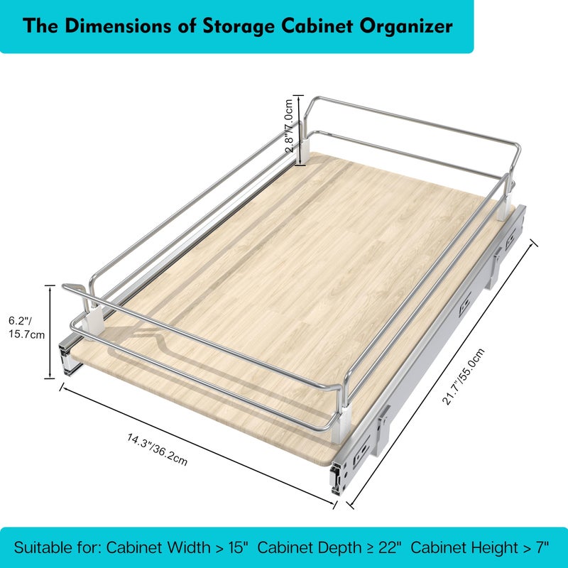 STORKING Pull Out Cabinet Organizer 15" W X 22" D, Slide Out Drawers For Kitchen Organizers and Storage, Pull Out Drawers For Cabinets Capacity Heavy Duty Caddy, Cabinet Shelves Wood Chrome, Pantry Storage - Image 2