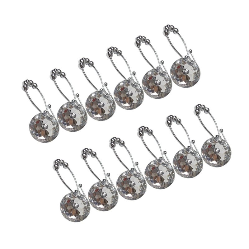 Stainless Steel Shower Curtain Hooks 12 Pack Rust Resistant Towel Hangers with Rhinestones - Image 2