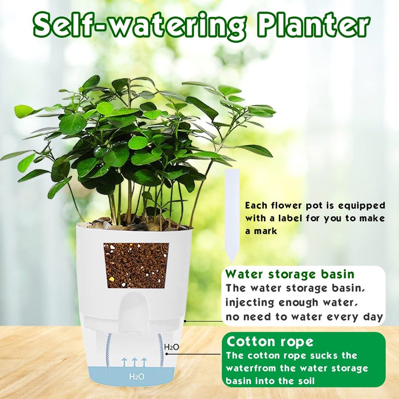 Haawooky 10 Pack Clear Self Watering Planters,4.1Inch Wicking Flower Pots,Plastic African Violet Pots with Watering Bottle Modern Decorative Planter for House Plants,Herbs,Indoor Plants - Image 3