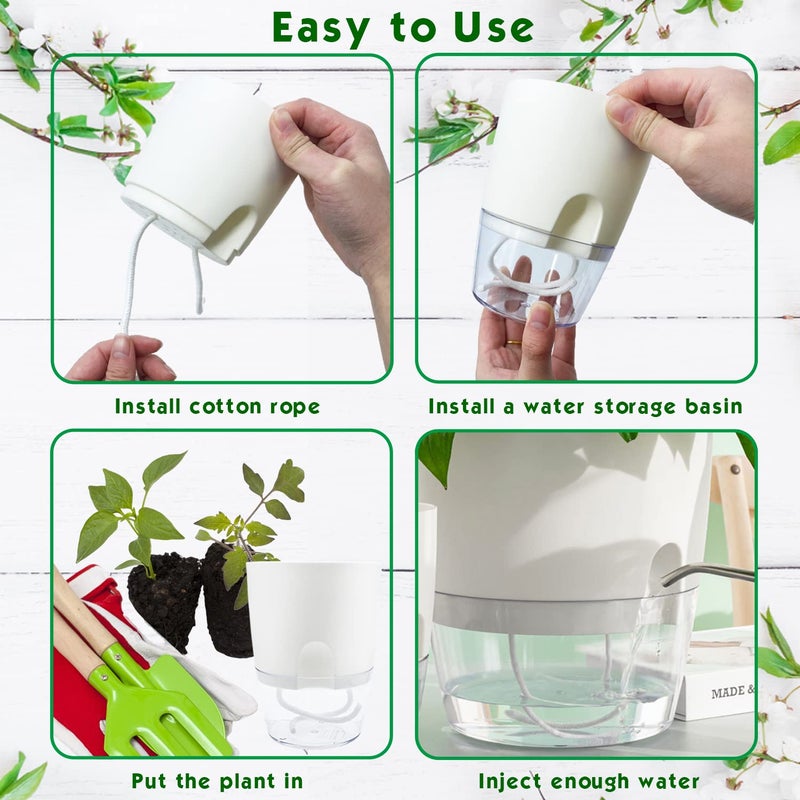 Haawooky 10 Pack Clear Self Watering Planters,4.1Inch Wicking Flower Pots,Plastic African Violet Pots with Watering Bottle Modern Decorative Planter for House Plants,Herbs,Indoor Plants - Image 4