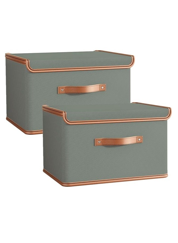 Arabest 2 Pack Storage Bins with Lids, Collapsible Closet Organizer Container, Fabric Organizer Box with Handles, Decorative Storage Boxes with Lids for Organizing Clothes, Blanket, Grey, Large - Image 1