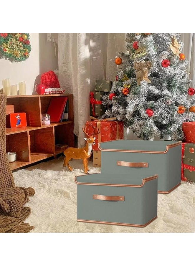 Arabest 2 Pack Storage Bins with Lids, Collapsible Closet Organizer Container, Fabric Organizer Box with Handles, Decorative Storage Boxes with Lids for Organizing Clothes, Blanket, Grey, Large - Image 3