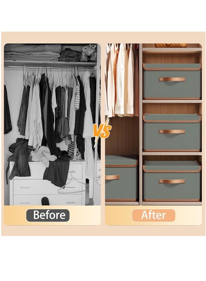 Arabest 2 Pack Storage Bins with Lids, Collapsible Closet Organizer Container, Fabric Organizer Box with Handles, Decorative Storage Boxes with Lids for Organizing Clothes, Blanket, Grey, Large - Image 4