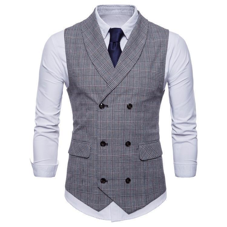 Men's Business Plaid Suit Vest Korean Style Slim-fit Fashion Double-breasted Vest - Image 4