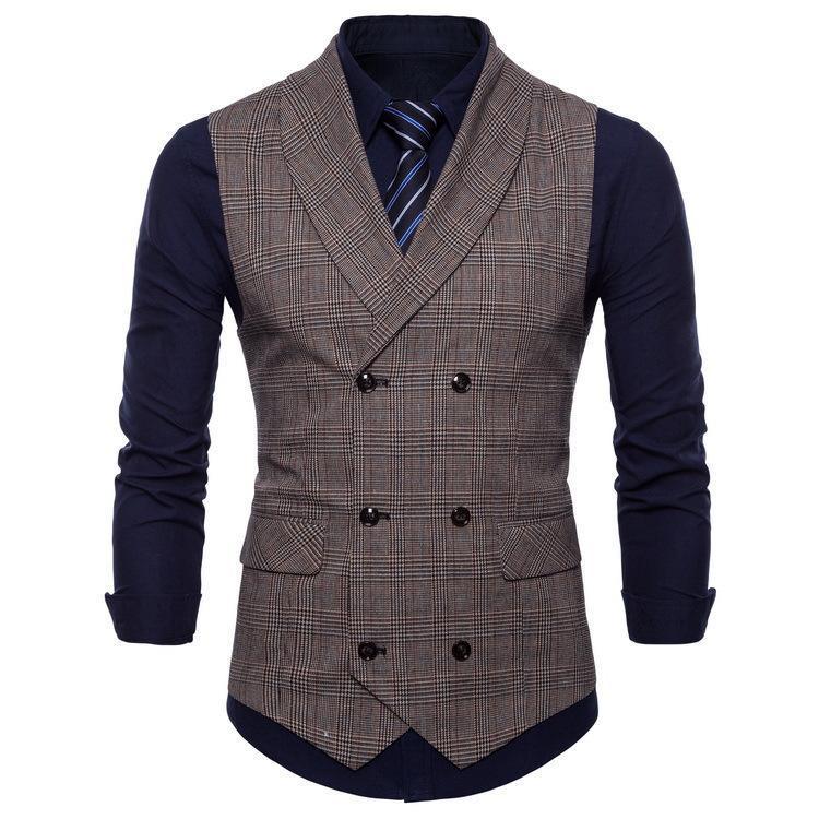 Men's Business Plaid Suit Vest Korean Style Slim-fit Fashion Double-breasted Vest - Image 5