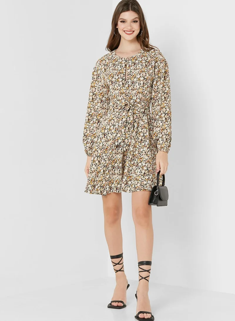 Jacqueline de Yong Tie Detail Floral Print Dress