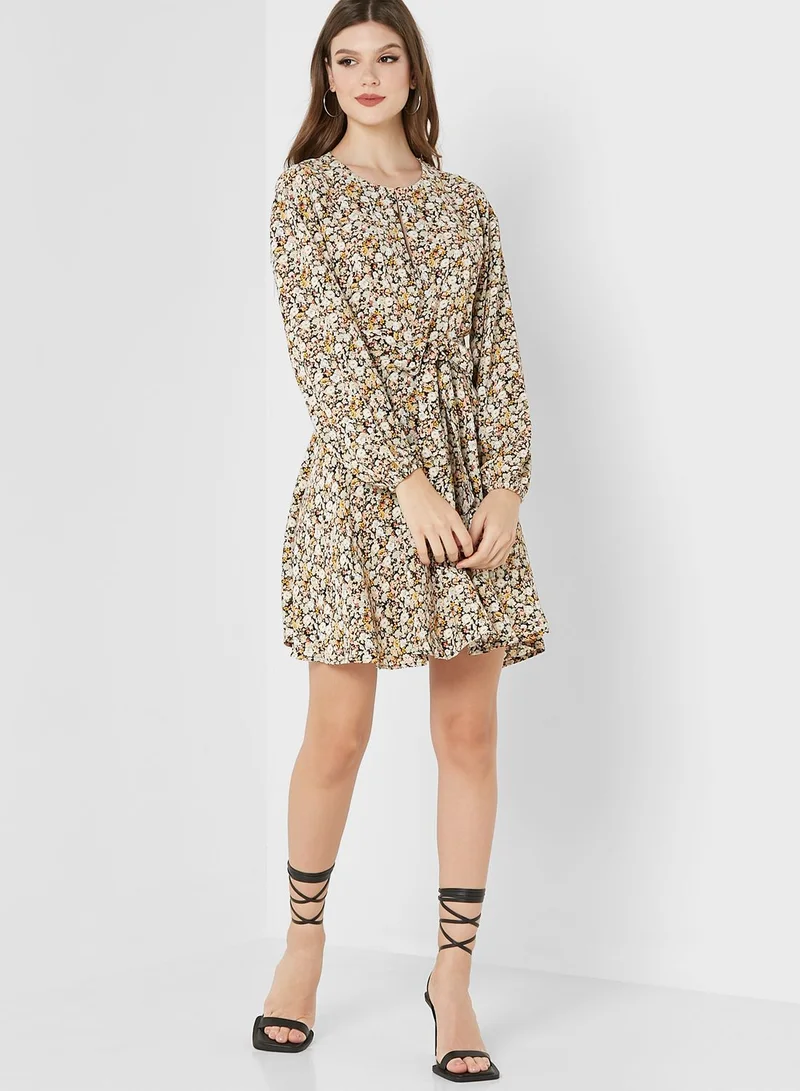 Jacqueline de Yong Tie Detail Floral Print Dress
