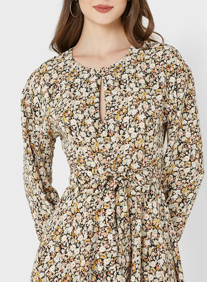 Jacqueline de Yong Tie Detail Floral Print Dress