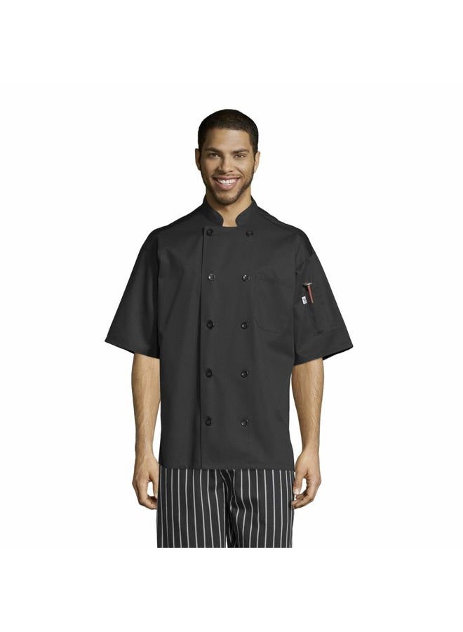 Uncommon Threads Unisex Montego Short Sleeve Chef Coat with Mesh, Black, X-Small - Image 1