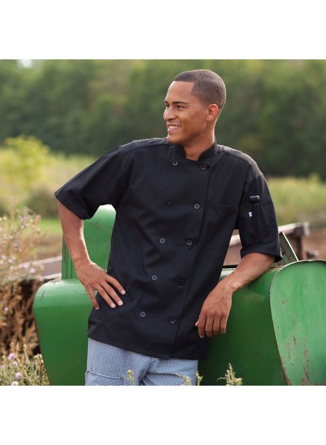 Uncommon Threads Unisex Montego Short Sleeve Chef Coat with Mesh, Black, X-Small - Image 2