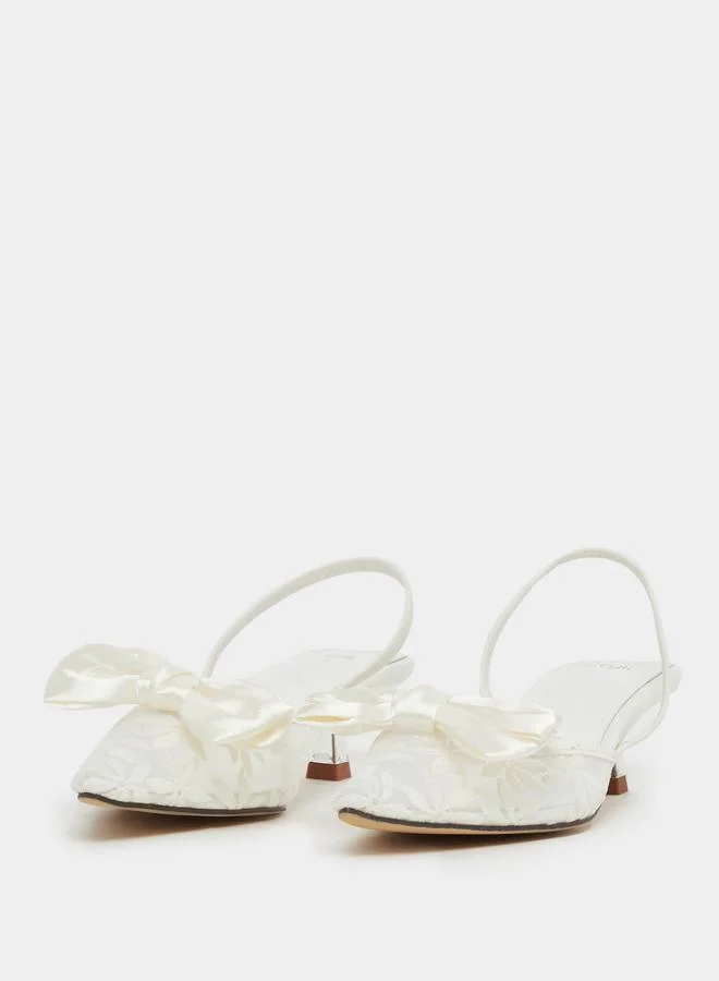 Styli Styli Floral Design Bow Trim Kitten Heel Slingback Shoes