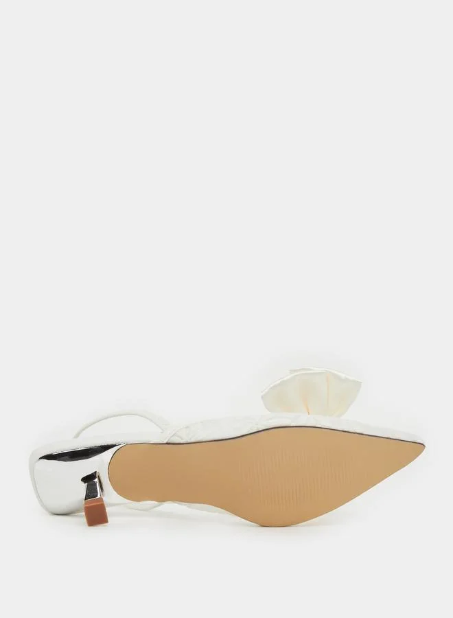 Styli Styli Floral Design Bow Trim Kitten Heel Slingback Shoes