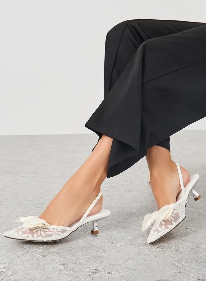 ستايلي حذاء ستيلي بكعب صغير مزين بفيونكة وتصميم زهري