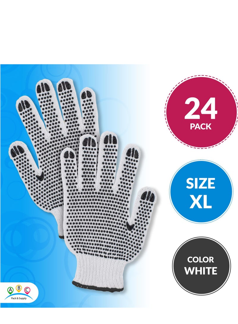 SOLARAE Double Side PVC Dotted Gloves White String Knit Work Gloves Cotton Work Gloves Dotted for Construction and Gardening - Image 1