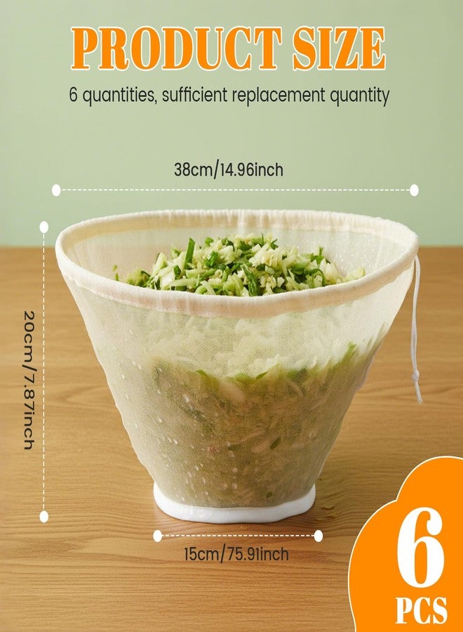 Mindsoft 6 Pcs Cheese Cloth Filling Squeeze Cotton Bags, Bowl-shaped Reusable Cotton Nut Milk Bag for Straining, Reusable Straining Bags for Juice, Soy Milk, Dumpling Fillings, Vegetable (Middle) - Image 2