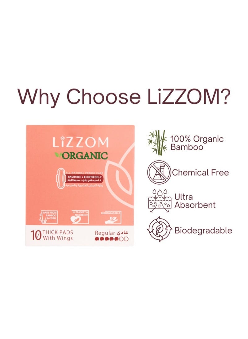 LiZZOM Organic THICK Regular Sanitary Pads with Wings, Pack of 3 (30 Pads), Bamboo Top Sheet, Biodegradable Back Sheet - Image 4