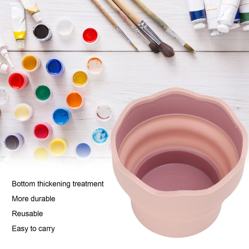Pink Portable Folding Paint Brush Washing Bucket Reusable Art Supply Cleaner Rinse Cup - Image 3
