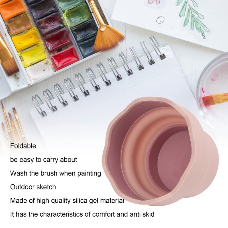 Pink Portable Folding Paint Brush Washing Bucket Reusable Art Supply Cleaner Rinse Cup - Image 4