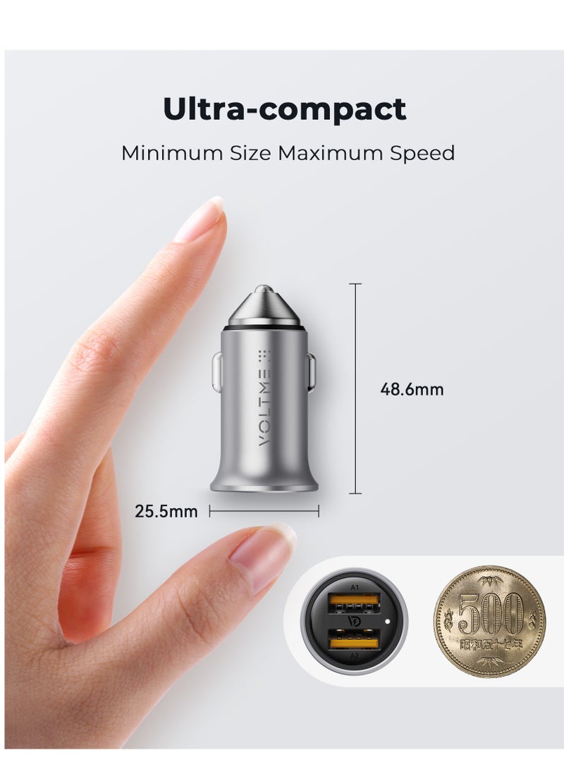 VOLTME Car Charger, Mini 24W Dual USB Car Charger, V-Dynamic technology Alloy Car Adapter with LED Light for iPhone14/13/12/12 Pro/11/11 Pro/XR/Xs/Max/X, iPad Pro/Air 2/mini, Galaxy and More - Silver Grey - Image 5