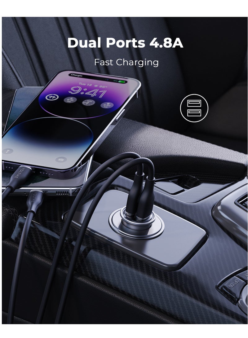 VOLTME Car Charger, Mini 24W Dual USB Car Charger, V-Dynamic technology Alloy Car Adapter with LED Light for iPhone14/13/12/12 Pro/11/11 Pro/XR/Xs/Max/X, iPad Pro/Air 2/mini, Galaxy and More - Silver Grey - Image 2