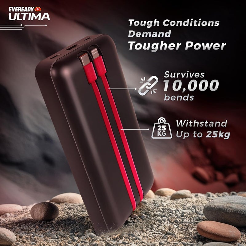 Eveready Ultima Power Bank PB11 with Built-in-Cables 20,000 mAh, 22.5W Fast Charging, Multiple Ports & Universal Compatibility, TypeC Input & Output, Digital Battery Indicator, Overcharging Protection - Image 5