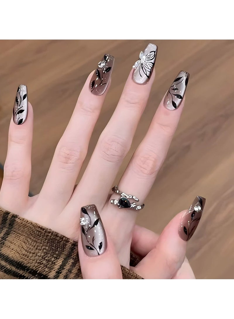 Goolsky Cat Eye Press On Nails Sweet Ballerina Trapezoid Nails Ink Butterfly Design Fake Nail Tips  - Image 3