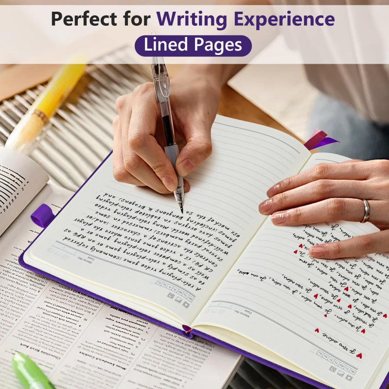 PERCUN Lined Journal Notebook for Men & Women, 160 Pages College Ruled Journal for Writing, A5 Hardcover Leather Notebooks for Work, School, Business, Travel, Daily Diary 5.9" x 8.5" (Purple) - Image 4