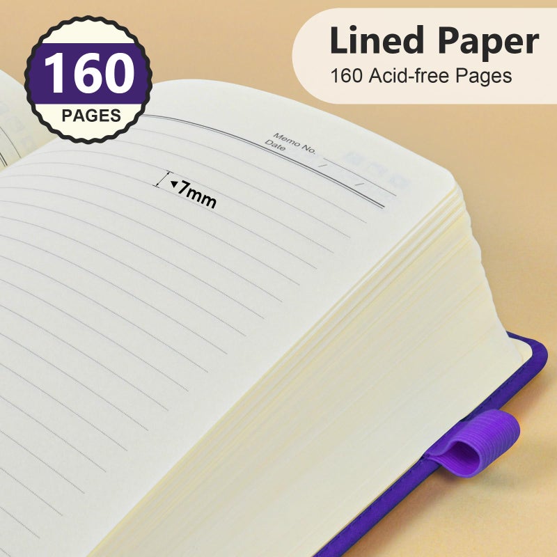 PERCUN Lined Journal Notebook for Men & Women, 160 Pages College Ruled Journal for Writing, A5 Hardcover Leather Notebooks for Work, School, Business, Travel, Daily Diary 5.9" x 8.5" (Purple) - Image 3