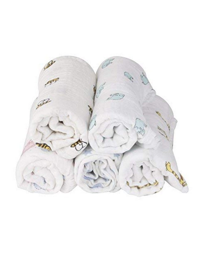 MOM'S HOME Baby Organic Cotton Soft Muslin Cloth Swaddle | 0-18 Months | Pack Of 5  - Image 1