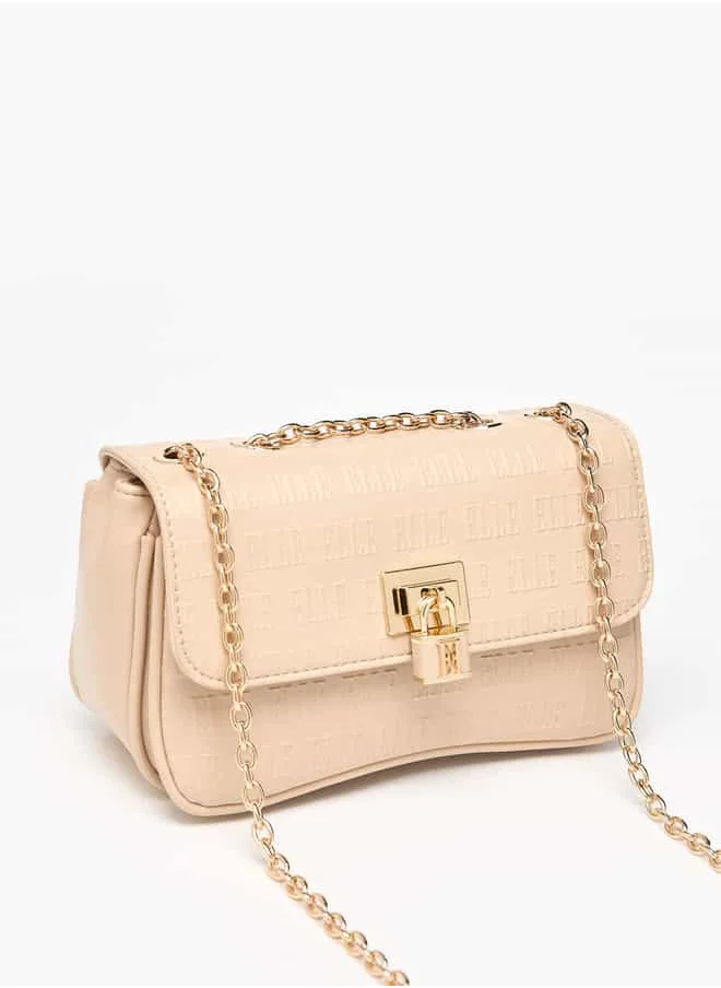 ELLE Women Monogram Embossed Crossbody Bag with Button Closure