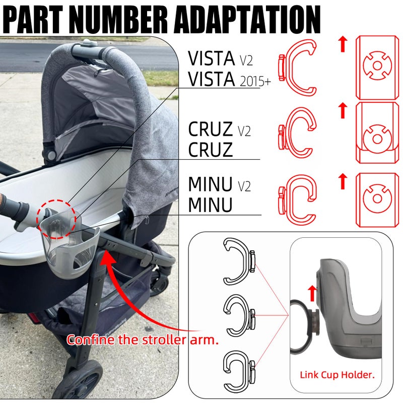 LuQiBabe Baby Stroller Cup Holder Compatibile with Uppa-Baby Vista, Cruz, Minu Strollers Cup Holder Attachment for Vista V2, Cruz V2, MinuV2 Strollers Cups Holders Accessories - Image 3