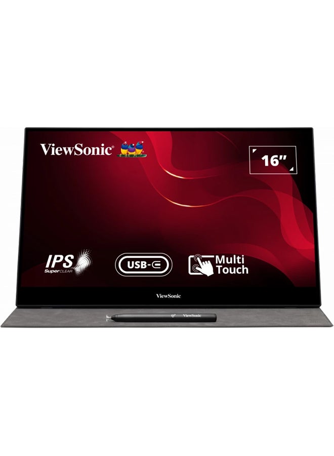 ViewSonic 16 inch Full HD Portable Touch Monitor with 2 Way Powered 60W USB C, Eye Care, Dual Speakers, Frameless Design with Protective Magnetic Cover, TD1655 Silver - Image 1