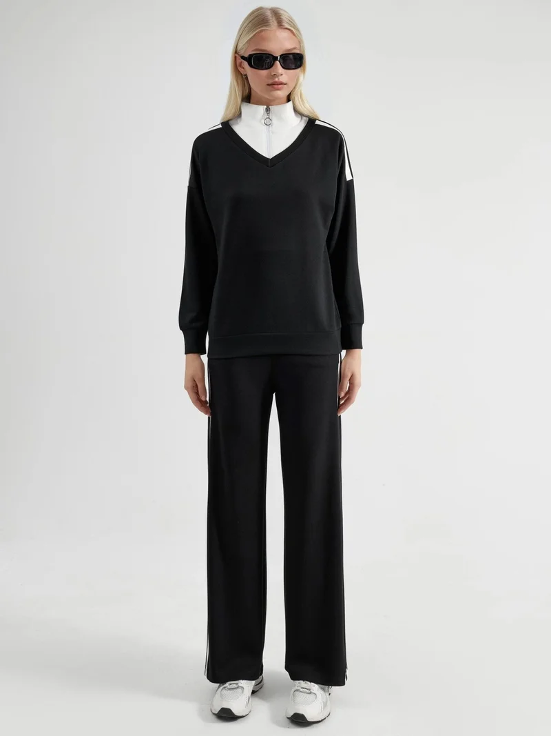 Hiccup Black Modal Touch Zipper Collar Wide Leg Two-Piece Co-Ord Set Bersan Collection for Women | Best Price UAE