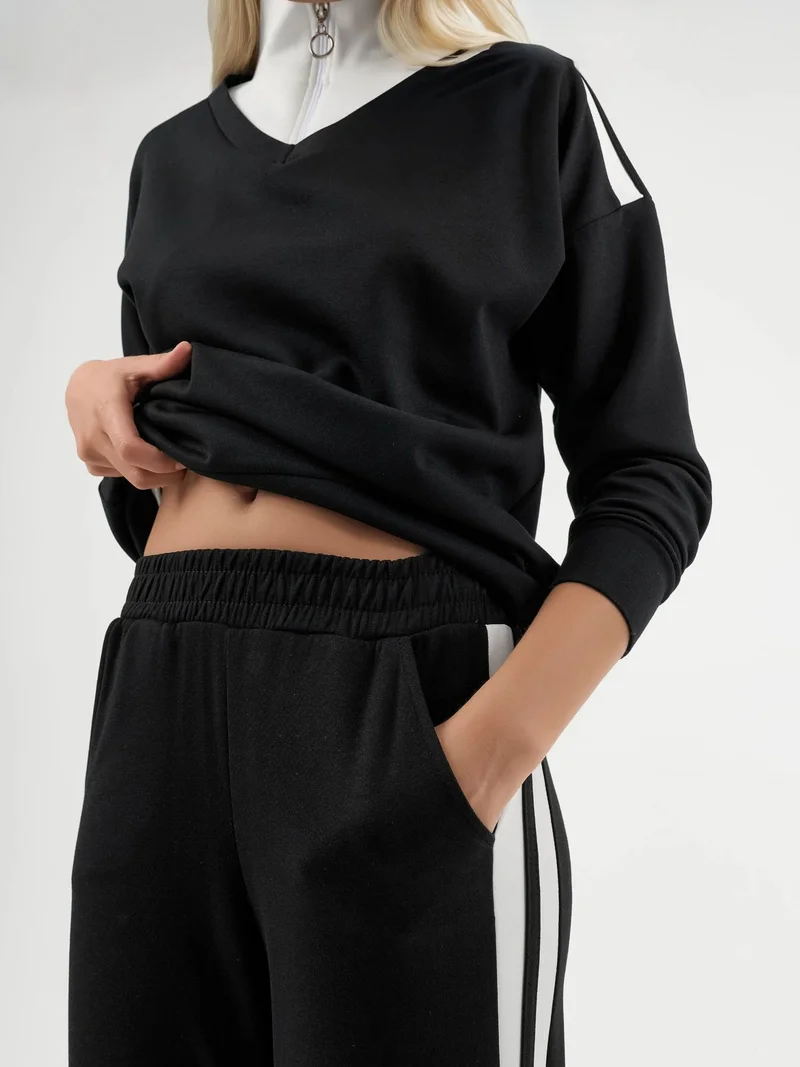Hiccup Black Modal Touch Zipper Collar Wide Leg Two-Piece Co-Ord Set Bersan Collection for Women | Best Price UAE
