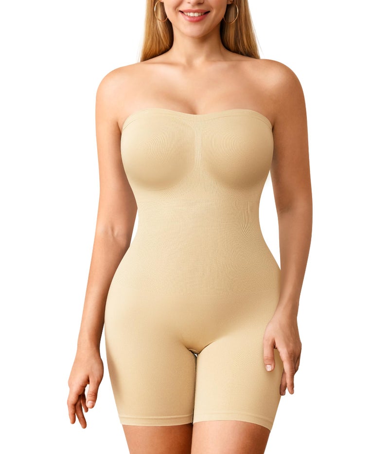 Irisnaya Strapless Shapewear for Women Tummy Control Slimming Shapewear Bodysuit Full Body Shaper with Removable Straps - Image 1