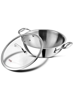 VINOD Vinod Platinum Triply Stainless Steel Kadai with Glass Lid (20cm, 1.8L) | 2.5 mm Thick | Triply Kadai with Heavy Bottom | Induction Friendly Triply Stainless Steel Cookware Kadhai | 5 Year Warranty  - Image 1