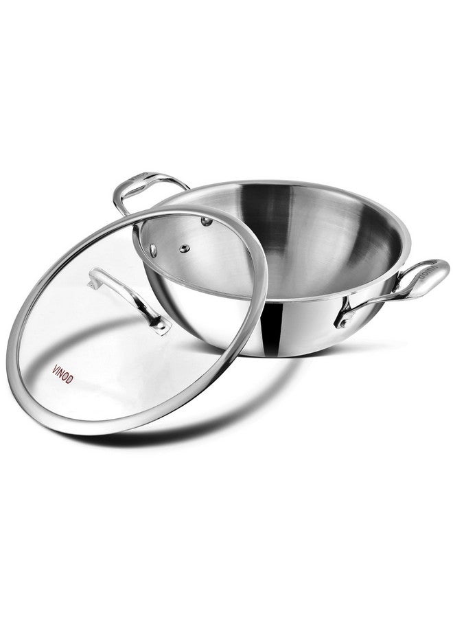 VINOD Vinod Platinum Triply Stainless Steel Kadai with Glass Lid (20cm, 1.8L) | 2.5 mm Thick | Triply Kadai with Heavy Bottom | Induction Friendly Triply Stainless Steel Cookware Kadhai | 5 Year Warranty  - Image 1