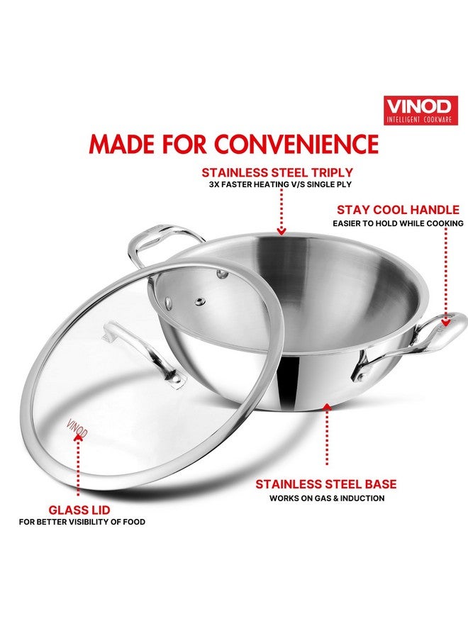 VINOD Vinod Platinum Triply Stainless Steel Kadai with Glass Lid (20cm, 1.8L) | 2.5 mm Thick | Triply Kadai with Heavy Bottom | Induction Friendly Triply Stainless Steel Cookware Kadhai | 5 Year Warranty  - Image 5