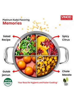 VINOD Vinod Platinum Triply Stainless Steel Kadai with Glass Lid (20cm, 1.8L) | 2.5 mm Thick | Triply Kadai with Heavy Bottom | Induction Friendly Triply Stainless Steel Cookware Kadhai | 5 Year Warranty  - Image 3