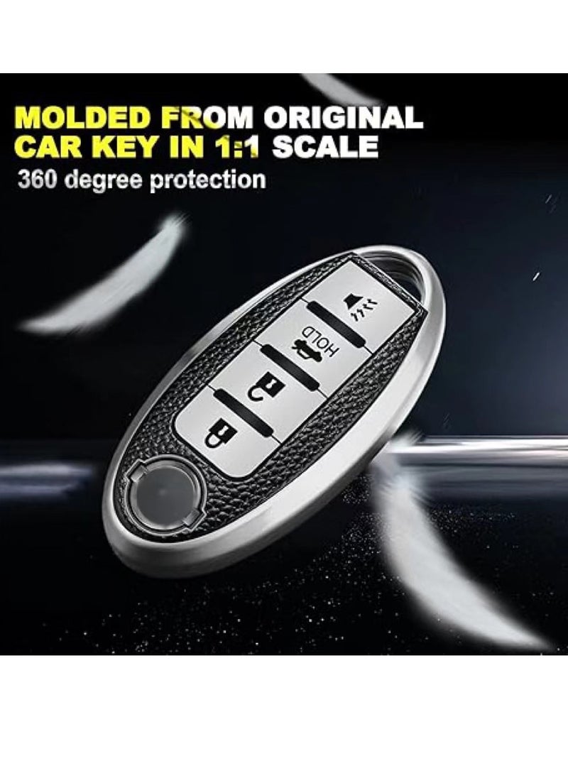OUYoo - OUYoo For Nissan Key Fob Cover, for Nissan Altima Accessories Maxima Rogue Armada Pathfinder Infiniti Premium Soft TPU Full Cover Smart Remote Keyless Key，With key chain(4 Button only) (Blue） - Image 1